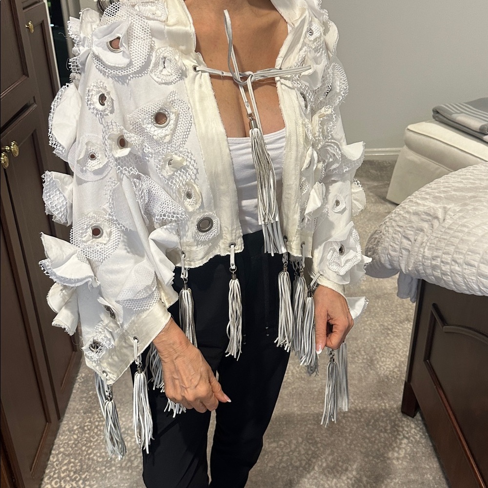 AMAZING FLOWER VERY DIFFERENT SHAWL WITH REAL LEATHER TASSELS
